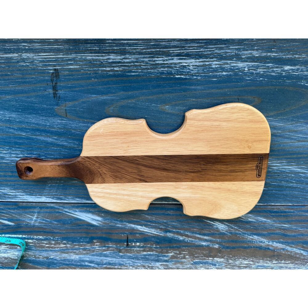 Violin shaped, inlaid wood;  Charcuterie, decor, cutting board; Mountain Woods